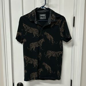 Express Tiger Print Polo Short Sleeve Shirt - Soft, Stretchy & Black